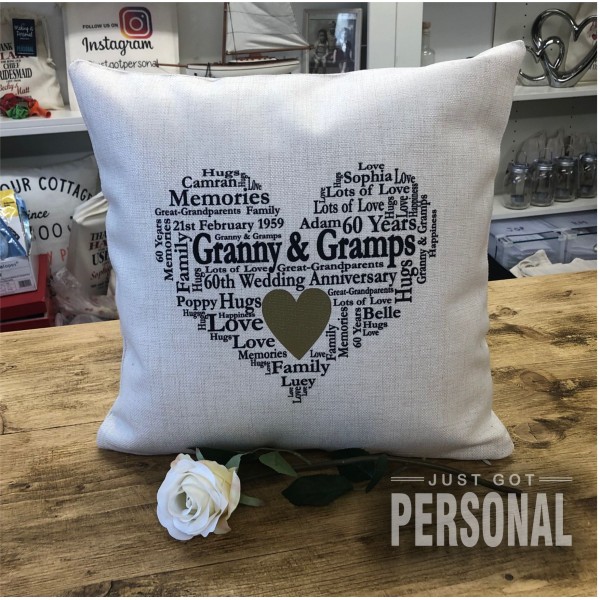 Personalised Word Art Cushion - Wedding Anniversary Gift
